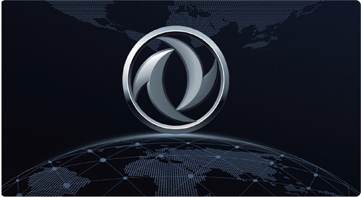 Dongfeng emblem over a connected world map